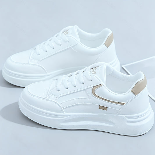Women's Retro Low-Top Sneakers - Thick Platform Sole Anti-Slip Sole & Breathable Fabric Upper, Lace-Up Round Toe White Suitable for Running, Gym, Casual Wear, - Versatile Sneakers, Women Shoes