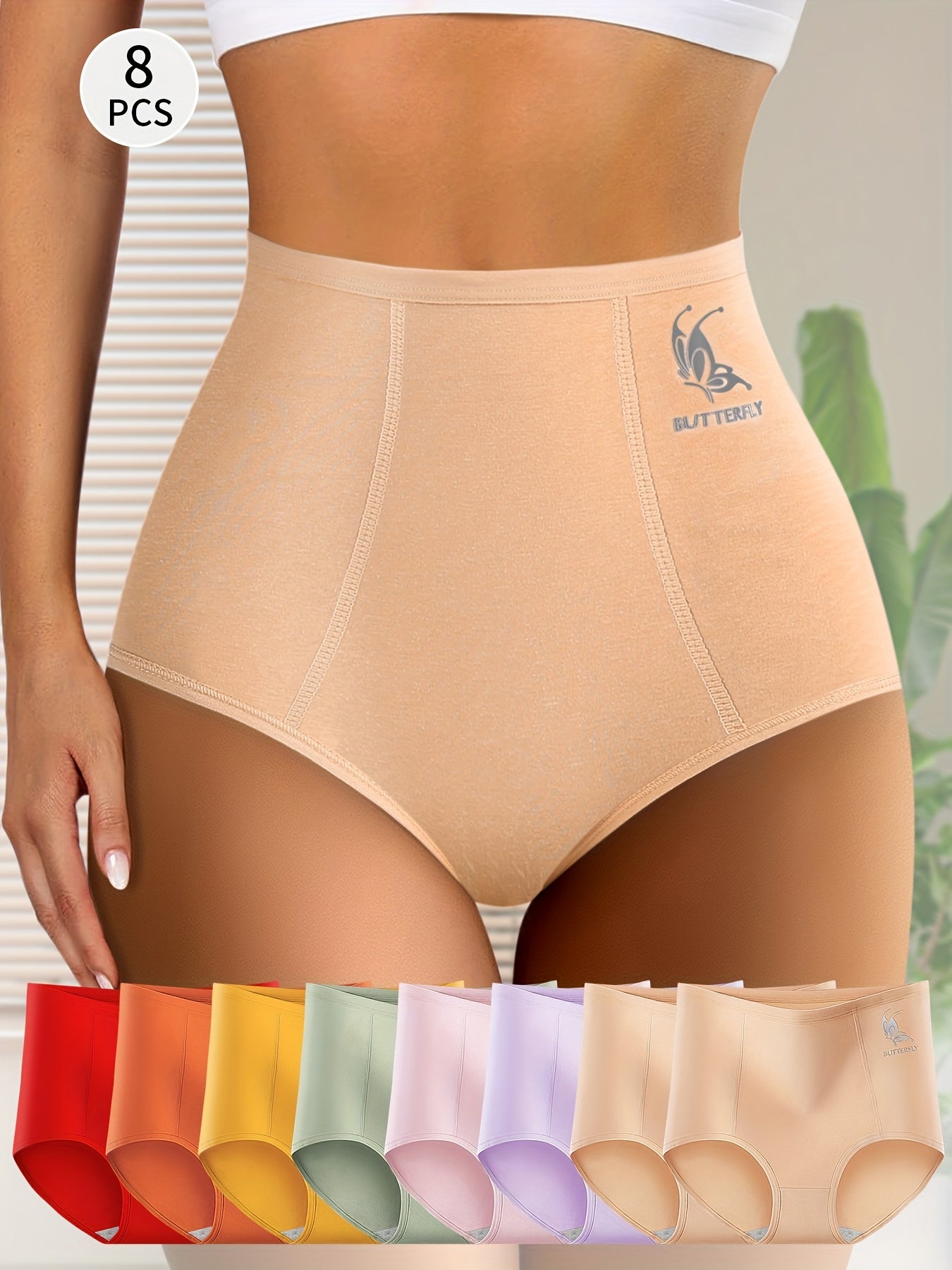 8pcs Plus Size Women'S High Waisted Tummy Control Briefs Butterfly Alphabet - product view 7