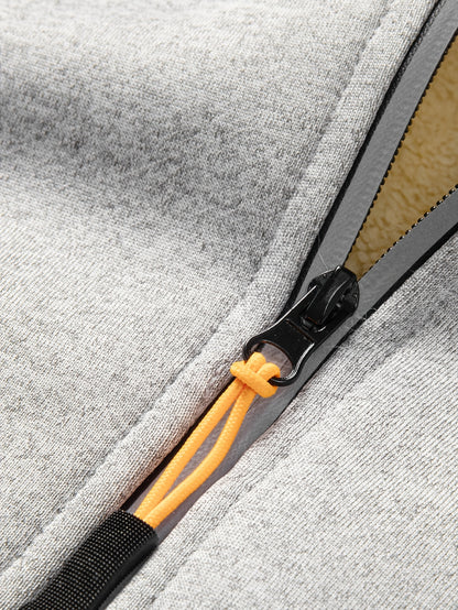 Men'S Winter Fleece Set: Zip-Up Hooded Thick Jacket with Sherpa-Lined Pants, Thermal Comfort, Zippered Pockets for Convenient Daily Wear, Embellished with Exquisite Embroidery