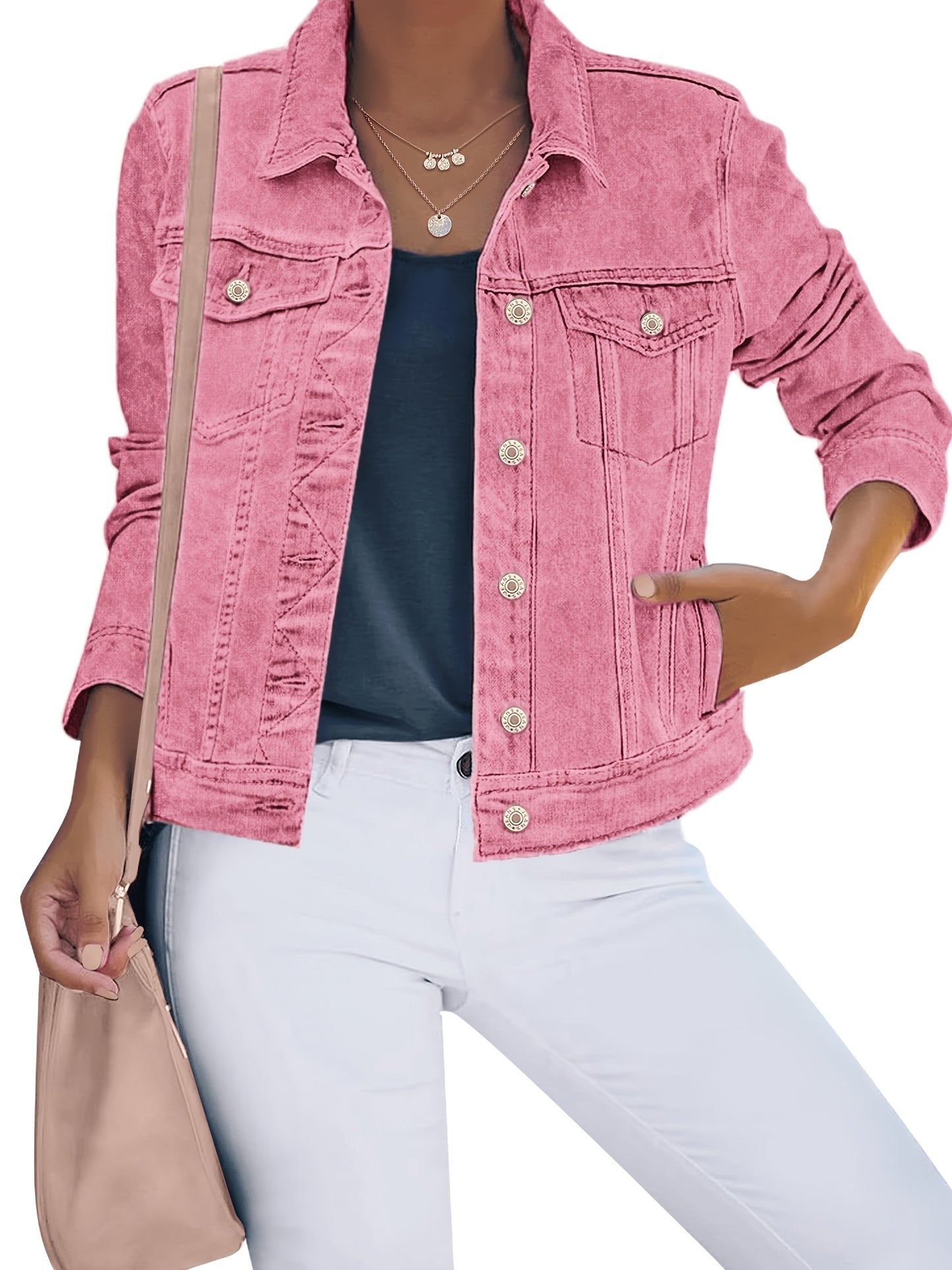 Women'S Retro-Wash Cropped Denim Jacket: Slim-Fit Button-Front Coat - Casual Everyday Denim Jacket, Perfect For Spring & Autumn Layering - Pairs Beautifully With Jeans, Dresses, And Skirts