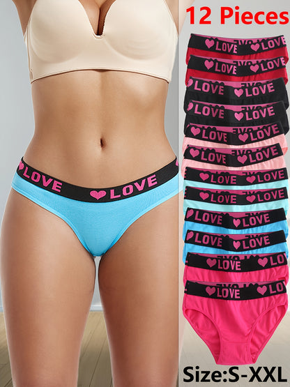 12PCS Seamless Monogrammed Women's Panties, Sexy, Comfortable, Breathable And Stretchy Underwear Panties