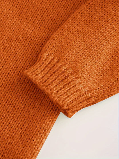 Plus Size - Plus Size Elegant Cuff Lapel Sweater-Soft Fabric, Simple Three-dimensional Color Design, Ideal For Autumn And Winter Casual Wear, Women'S Long Sleeve Sweater, Elegant Style