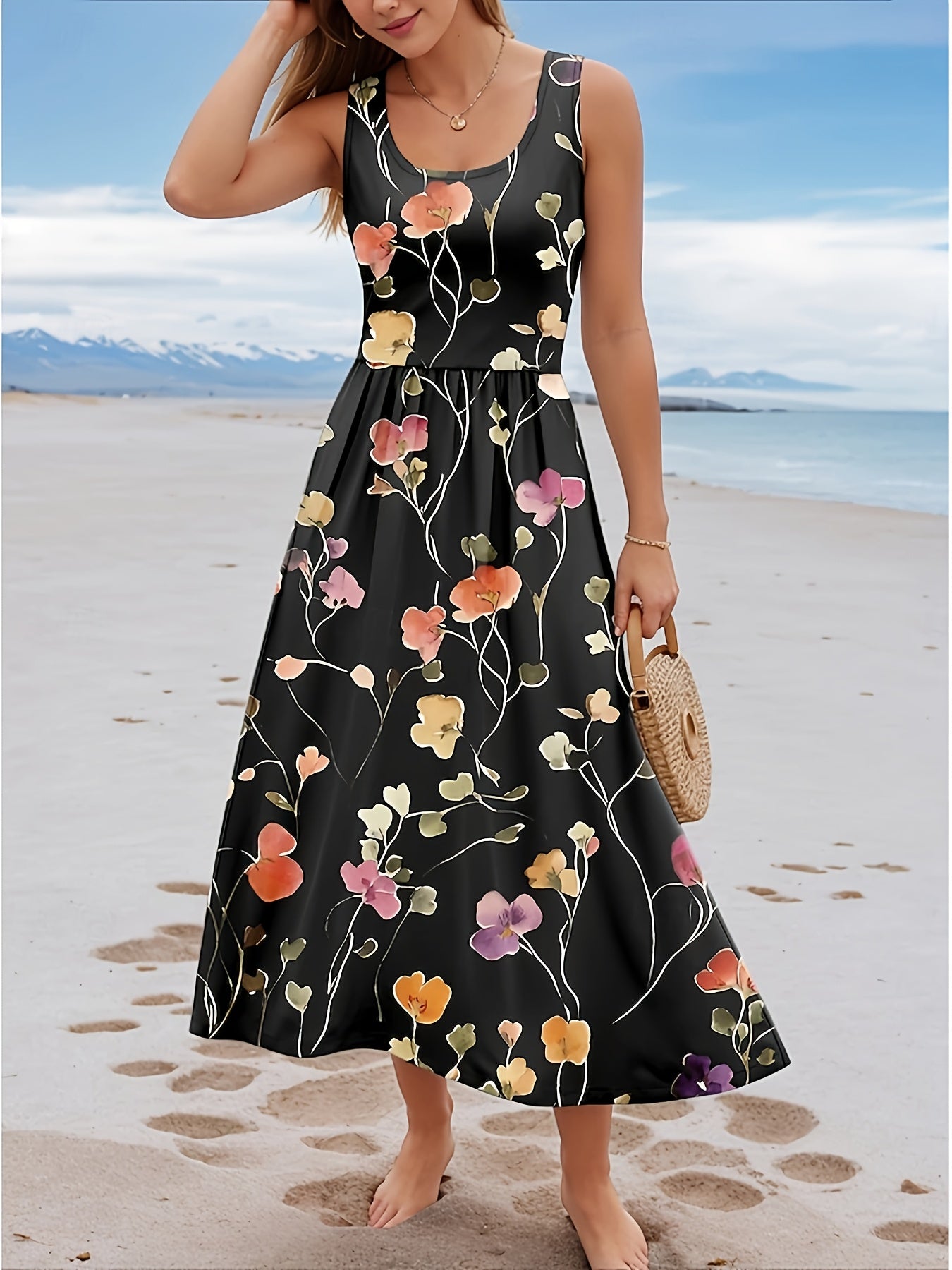 Digital Printed Vest Style Sleeveless Vacation Commuting Leisure Travel Daily Business Gifts Party Style Elegant And Fashionable Spring/Summer Women'S Dress