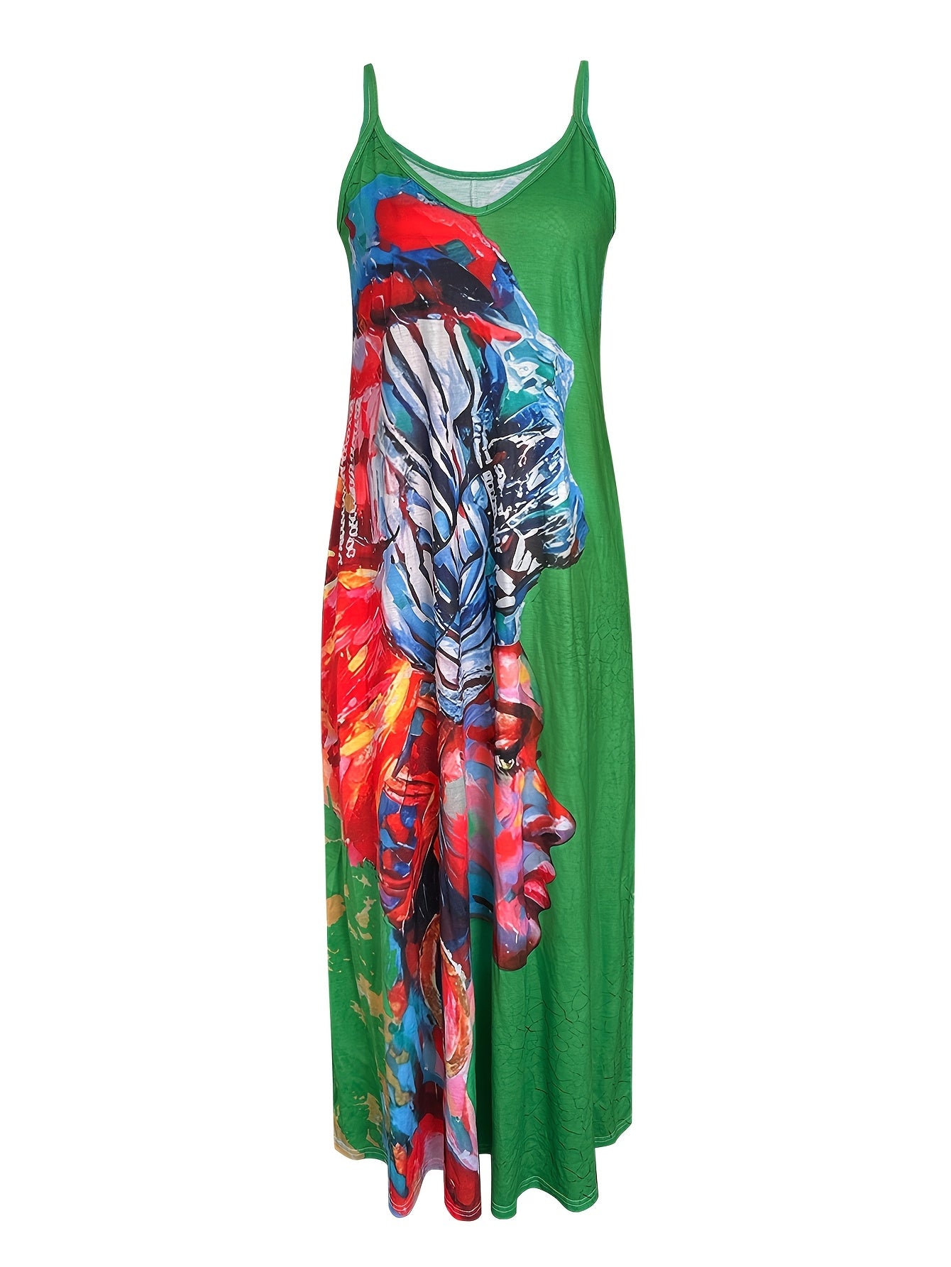 Women'S Long Dress Featuring a Portrait Print, Designed in a New European And American Style with Straps for Summer
