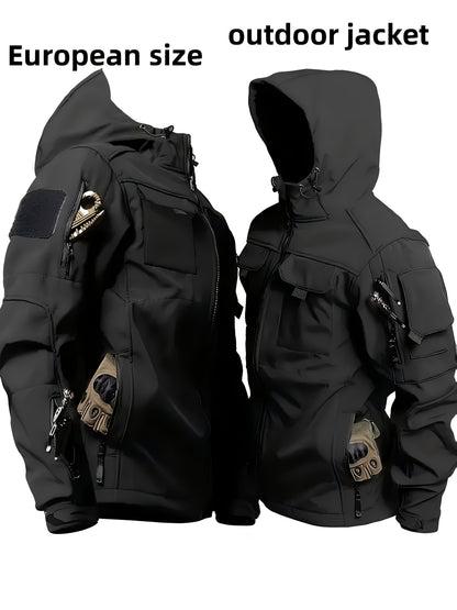 Men's Tactical Jacket Outdoor Zippered Shell Jacket, Windproof, Scratch Resistant, Warm Hooded Jacket, Suitable for Outdoor Activities, Ripstop Technology, Multiple Utility Pockets - Non-Stretch Outdoor Gear for Camping, Survival, Tactical Training.
