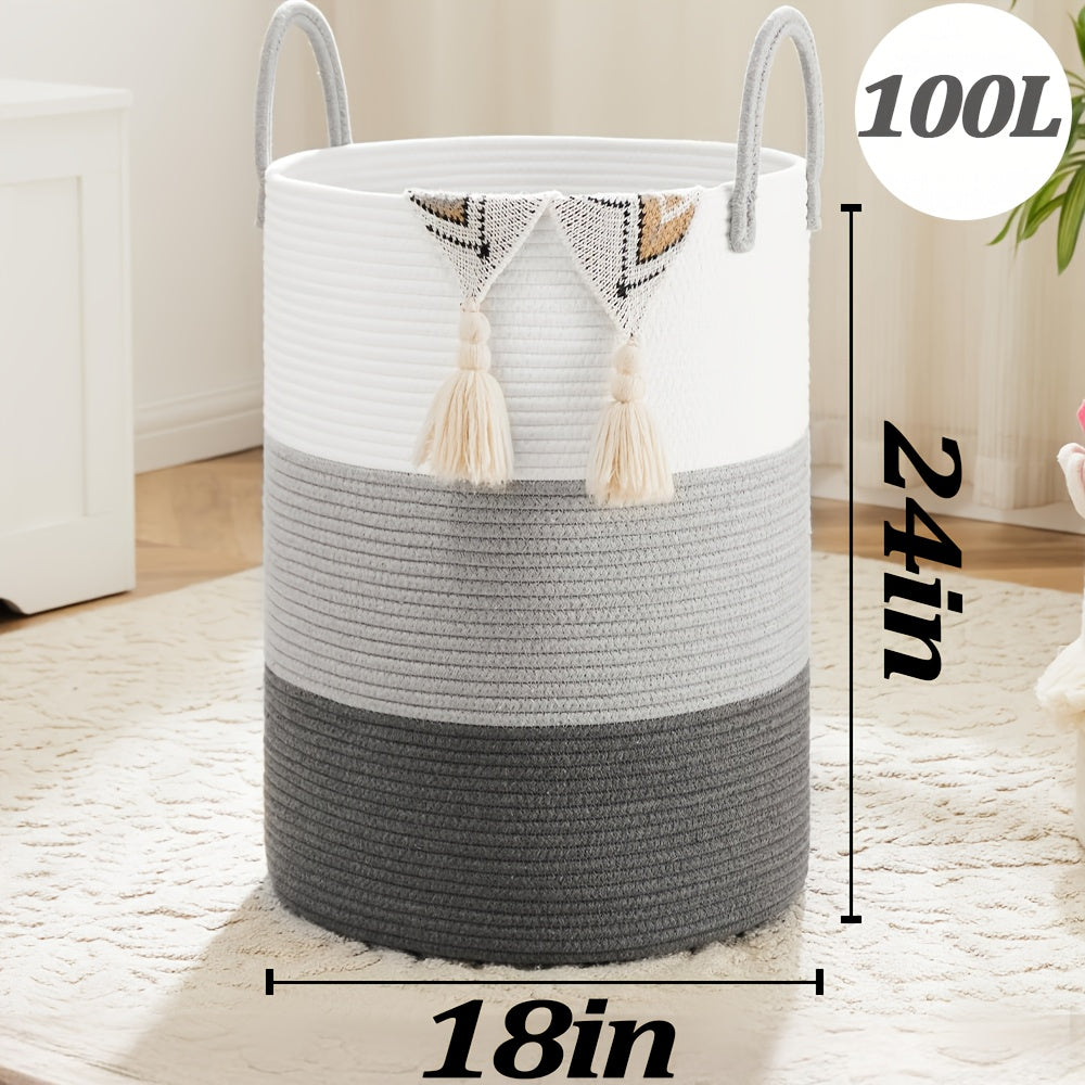 Collapsible Laundry Basket, Woven Rope Laundry Hamper, 12.15gal/15.85gal/ 21.13gal/26.42gal Laundry Bag For Decor Storage Of Dirty Clothes, And Blankets In Bathroom, Room And Living Room