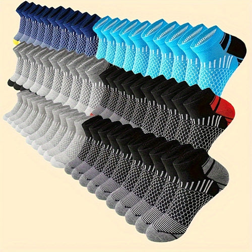 20 Pairs Men'S Low-Cut No-Show Socks - All-Season Breathable Athletic & Casual Crew Socks with Arch Support, Moisture-Wicking & Quick-Dry Technology, Multi-Color Pack (Navy, Light, Grey, ) - Durable Polyester for Sports, Gym, Casual Attire - Bulk Va