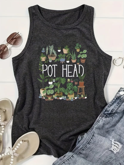 Women's Casual Sleeveless Summer Tank Top - Opaque Crew Neck Blouse with Letter Print & Medium Stretch, Spring Summer Fall Layering Piece, Machine Washable Non- Shirt for Beach, Office, Casual Attire - Comfortable Fit & Easy Care