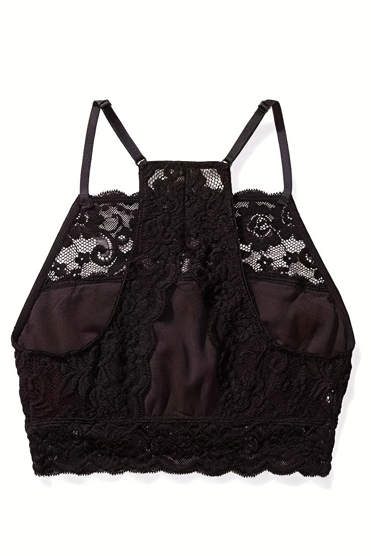 4 Pack High-Neck Lace Bralette for Women Racerback Floral Crop Top Vest Bra