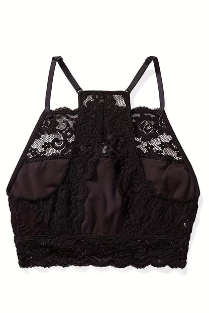 4 Pack High-Neck Lace Bralette for Women Racerback Floral Crop Top Vest Bra