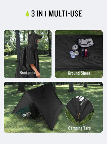 3-In-1 High Quality Hooded Rain Poncho with Side Pockets - Durable Polyester, Windproof for Outdoor Activities Like Camping, Hiking & Cycling