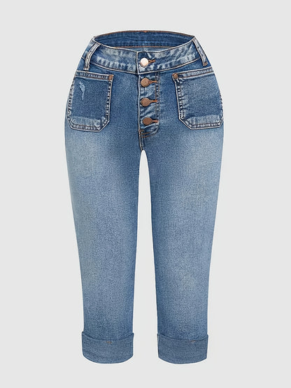 [ALSSRO]Women'S Casual And Simple Denim Mid-length Pants, Retro And Trendy, Versatile For More Occasions, Mid-waist Stretch And Figure-hugging To Show Off The Figure, YKK Zipper, Spring And Summer Casual And Fashionable Denim Seven-inch Pants