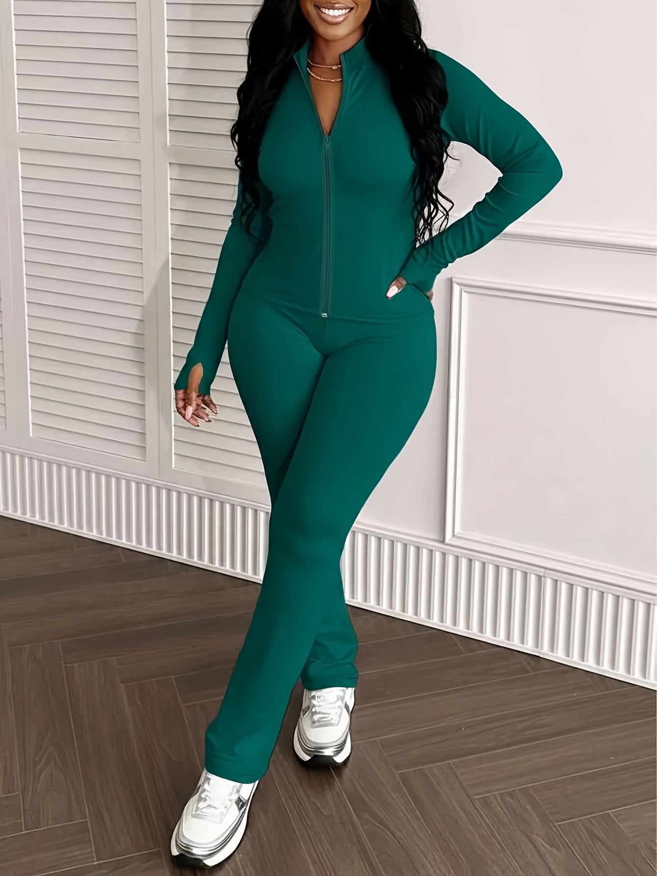 Women'S 2pcs Sets Long Sleeve Zip Up Crop Tops And Flare Pants Casual Oufit Jogger Loungewear Set