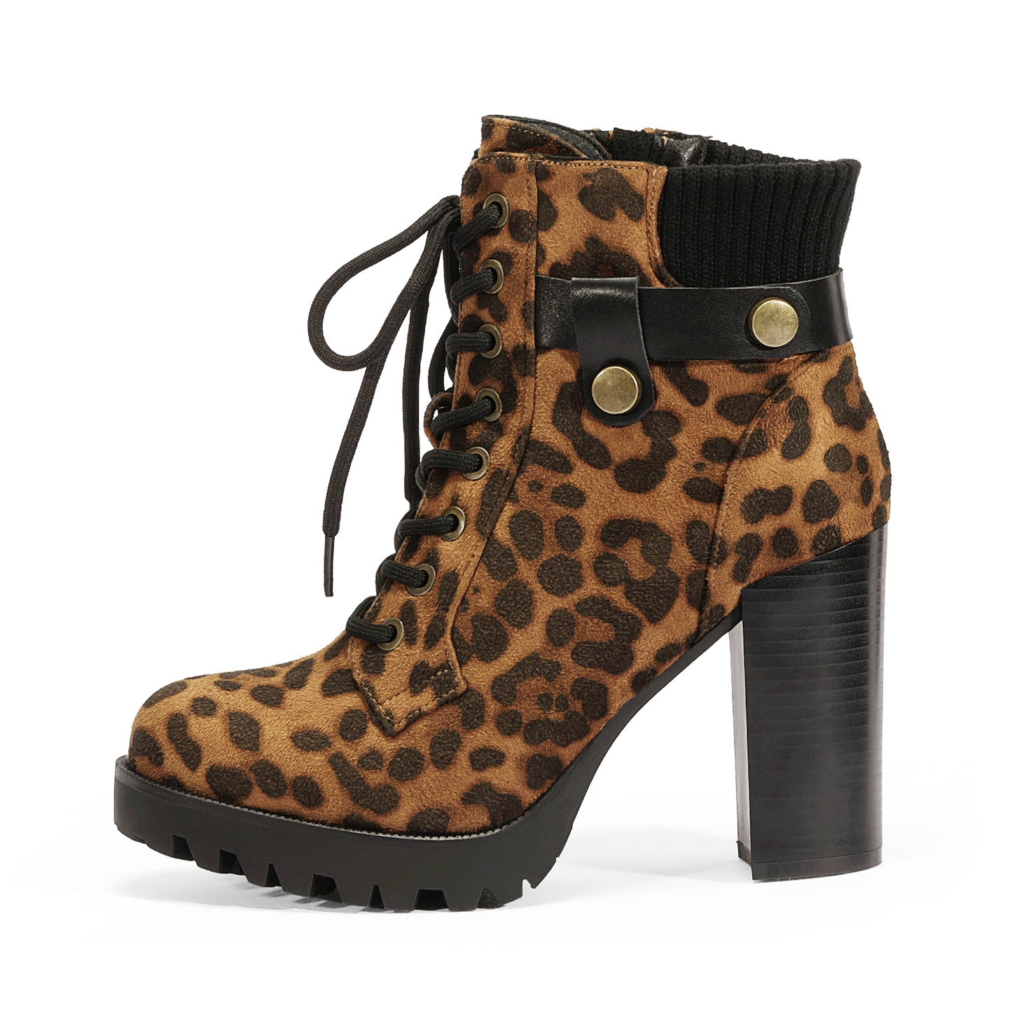 Women Short Boots Fall Winter Boots Women's Lace up Combat Ankle Boots High Chunky Heel Fashion Heeled Booties Shoes Black Boots