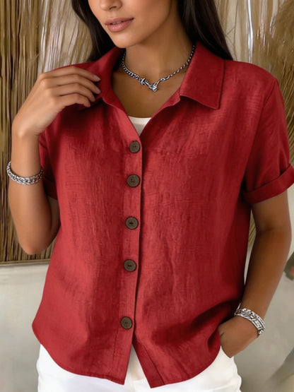 [Casual Loose Fit Blouse] Women's Collared Short Sleeve Button Shirt Casual Loose Fit Fashion Blouse for Ladies Spring Summer Daily Wear Office Work Vacation Beach Streetwear Weekend Holiday Travel Outfit Trendy Female Casual Attire Casual Tops