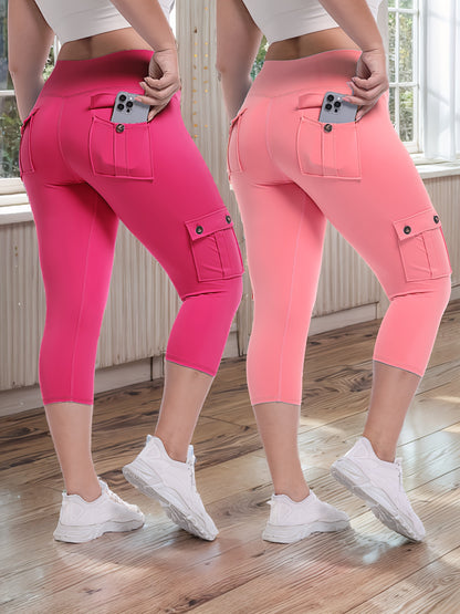 2pcs-Black & Pink High-Waist Leggings - product view 4
