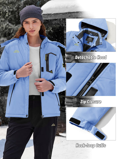 Winter Jacket for Women - Women's Ski Snowboard Jacket Thermal Fleece High Quality Insulated Snow Jacket Casual Work Jacket Outdoor Sports Coat Windbreaker Parka 4 Pockets Camping Snow Jacket Windproof Hood Warm Winter Hiking Fleece Lined Jacket