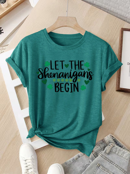Ladies' Casual Summer T-Shirt - Women'S Knotted Hem Design with Graphic Print 'If I Shenan Once, I'll Shenanigan', Round Neck, Comfortable Fit for Everyday Wear and Sports, Fashion Street Style Tee