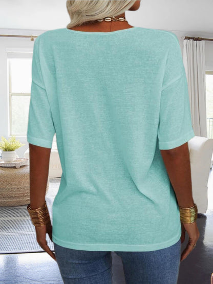 Women's Casual Loungewear Top, Loose V-Neck Short Sleeve Shirt, Soft Comfy Basic Daily Home Wear
