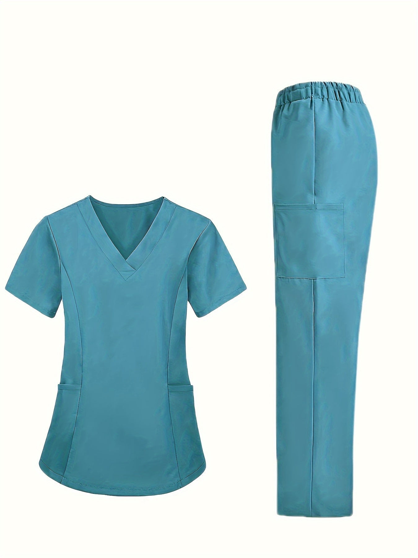 Fashion Casual V-neck Women's Work Clothes Care Comfortable Sweat-absorbing Brush Clothes Set, Fashion Short-sleeved Beauty Salon Medical Wash Clothes Work Clothes