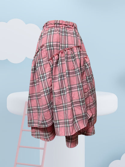 Victorian Gothic Handmade Fringe Plaid Skirt 2025 | Asymmetric Ruffle High-Waist Beach Skirt | Elastic Waist Multi-Layer Vacation Dress | Spring Summer Sweet Style Ladies Gift