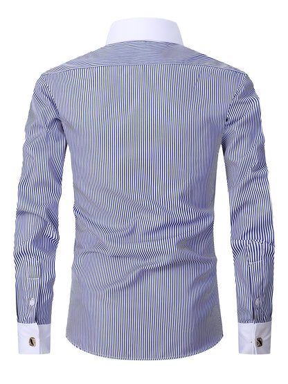 2026 French Cuff Dress Shirt 1pc For Men With FREE Random Cufflinks Set - Luxury Formal Wedding Shirt, Business Office Elegant Attire