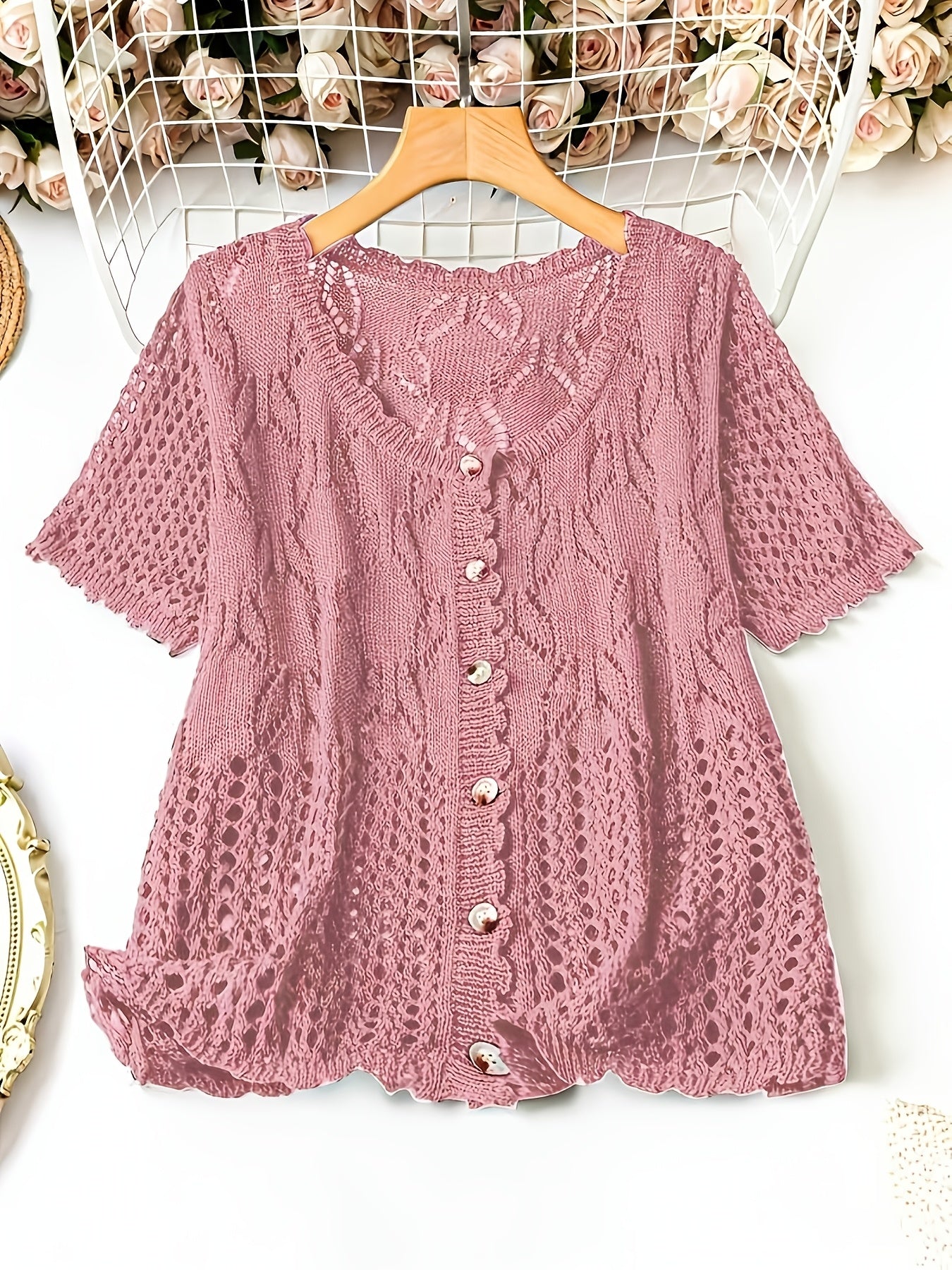Plus Size - Large Size Women'S Casual Cardigan Light And Thin Short Sleeved Pearl Button, Semi Transparent, Round Neck All Season Versatile Layered Top