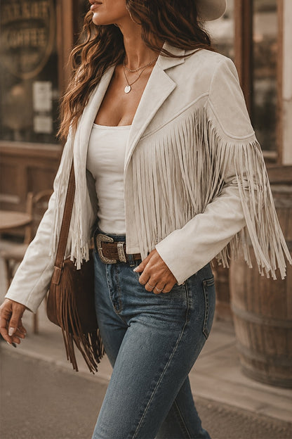 Faux Jacket Women Tassel Motorcycle Fringe Cropped Coats 2026 Spring Western Outfit Trendy Fall Long Sleeve Cowgirl Outfits Cardigan Jackets
