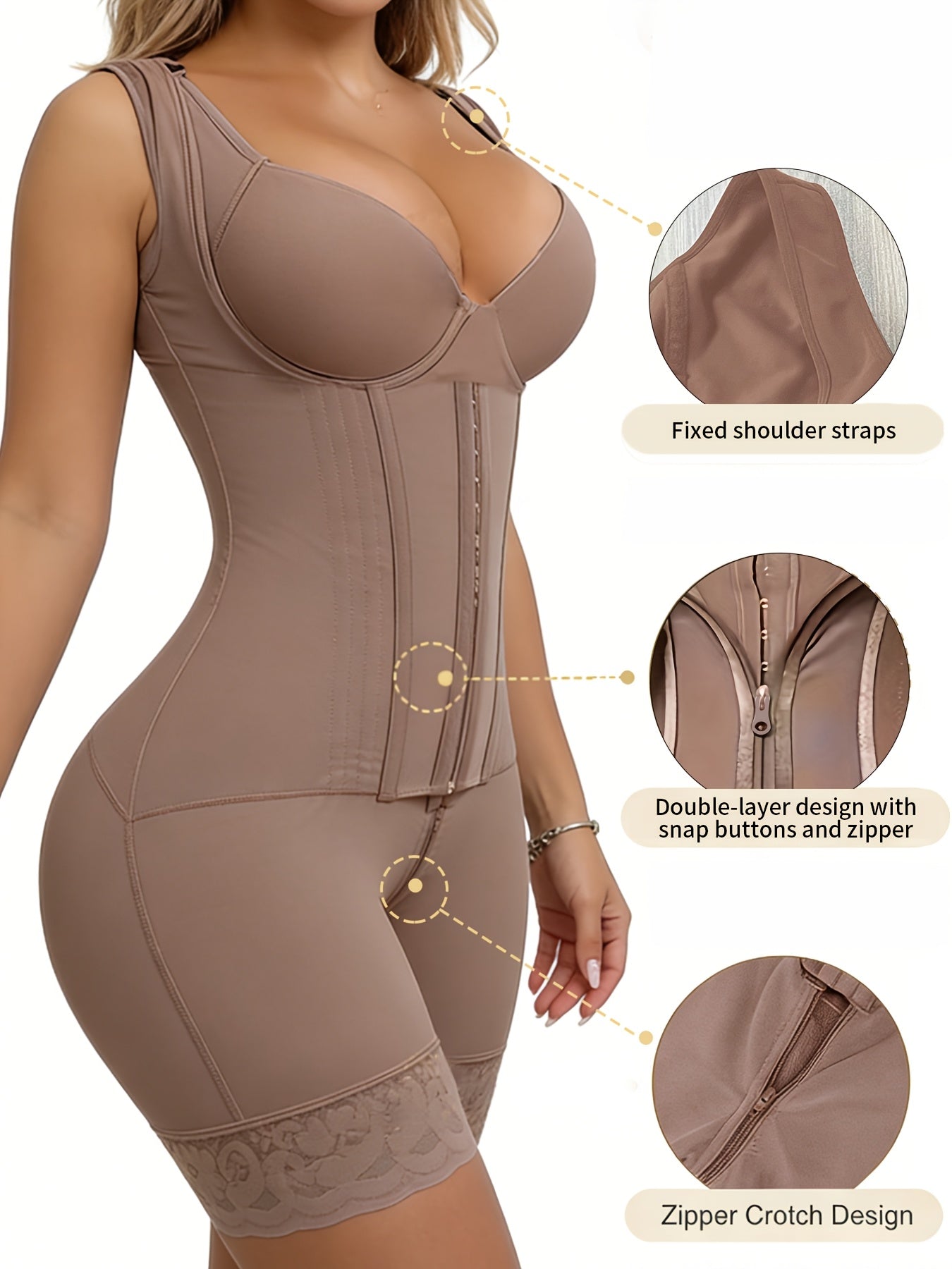 Women's 2-in-1 Adjustable Abdominal Shaping Bodysuit Post-Surgery Abdominal Control Full-Body Bodysuit | Leg-Shaping Shorts Hip-Lifting Zipper-Style Butt Lifter - Suitable for Daily Wear And Exercise | Strong Support Lines, Waist Shaping Garment