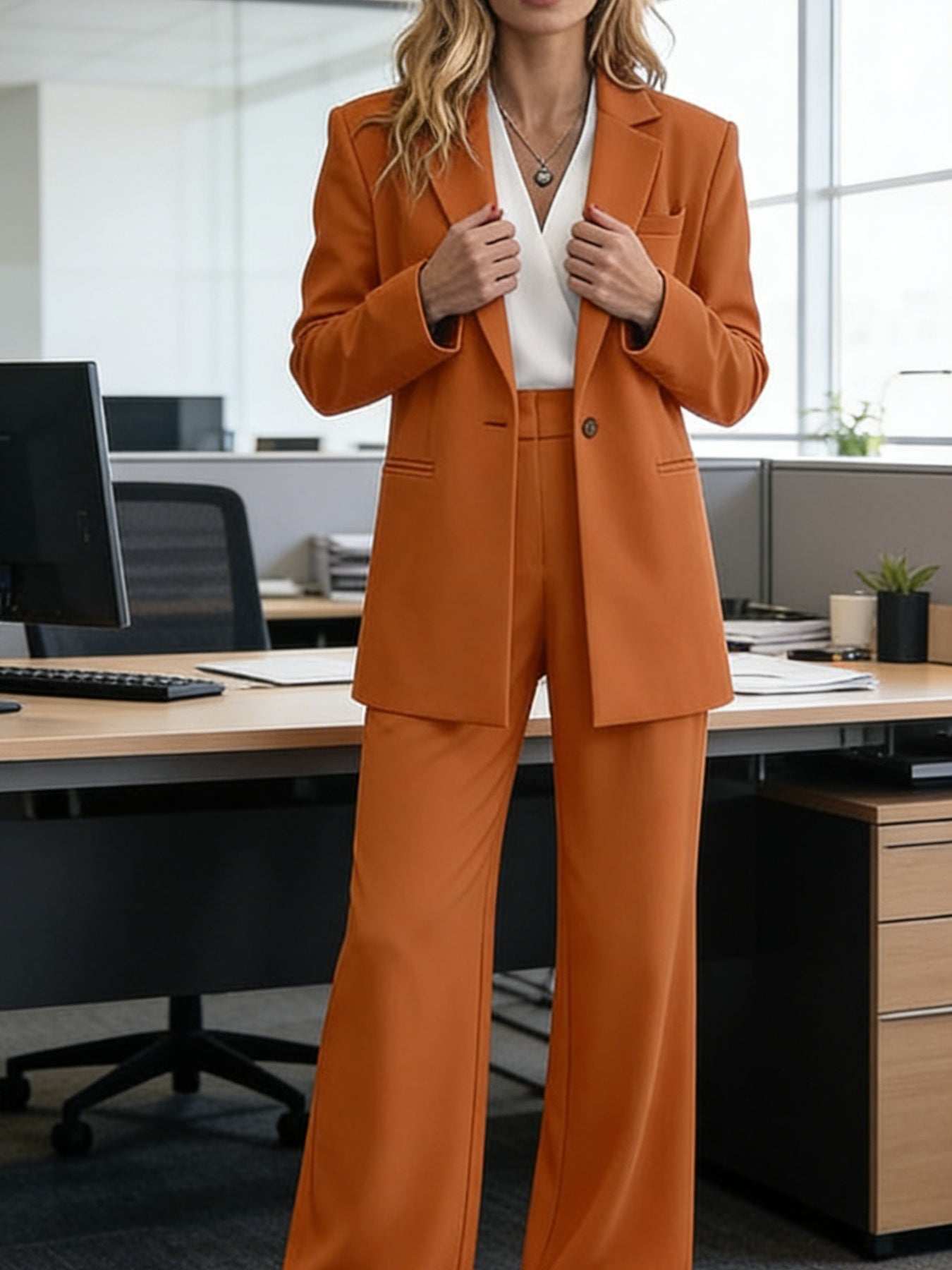 Women'S Suit Set | Soft Fabric Classic Relaxed Fit Tapered Silhouette | Casual Blazer Pants Two Piece Set Business Formal Style for Business Trip And Networking Event Occasions | Structured