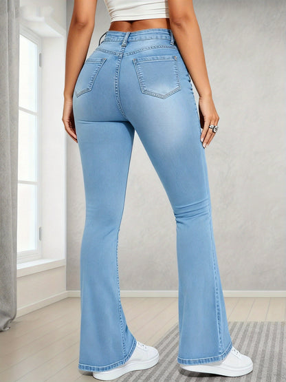 Women'S Flared Slim-Fit Jeans, Suitable for All Seasons And Special Occasions As Both Formal And Casual Wear. Ideal for Parties, Outings And Social Gatherings. Durable Fabric, Premium Stitching, Fashionable Denim Trousers
