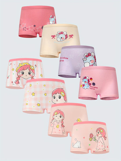 8pcs Girls Cotton Boxer Underwear Comfortable Soft Cute Animal Print Girls Underwear