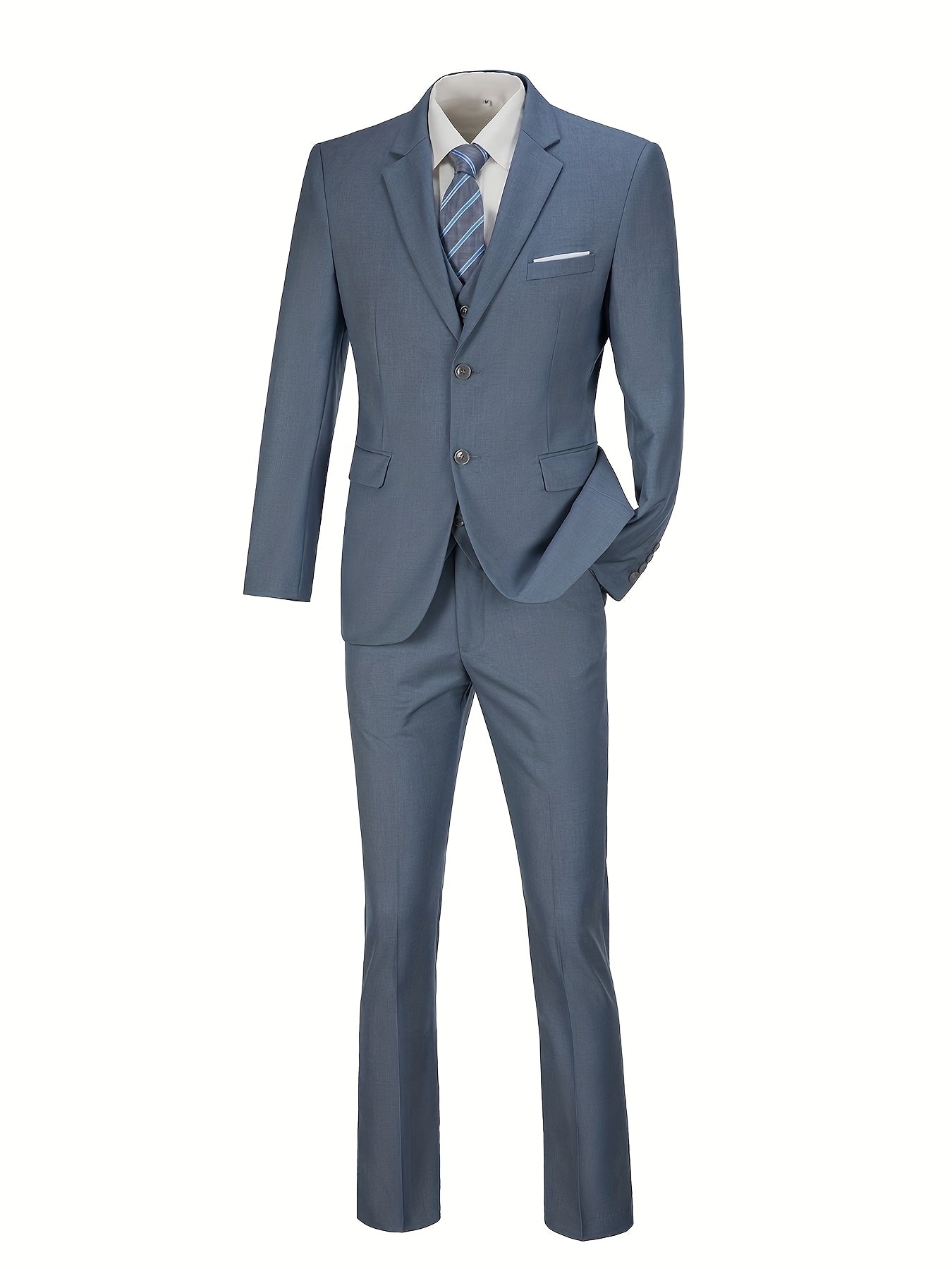 Men's Solid Color Complete 3pcs Suit Set Slim Fit Modern Tailored for Weddings Business Graduation Father's Day Gifting Express Delivery