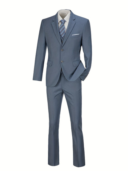 Men's Solid Color Complete 3pcs Suit Set Slim Fit Modern Tailored for Weddings Business Graduation Father's Day Gifting Express Delivery