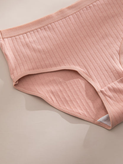 6pcs, Ribbed Underwear, Random Color, Women's Comfortable Breathable Triangle Panties, Soft And Simple Mid-Waist Thong, Maternity Clothes Women
