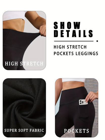 3 Pack Super Soft Leggings with Pockets for Women, High Waisted Tummy Control Workout Yoga Running Pants Leggings