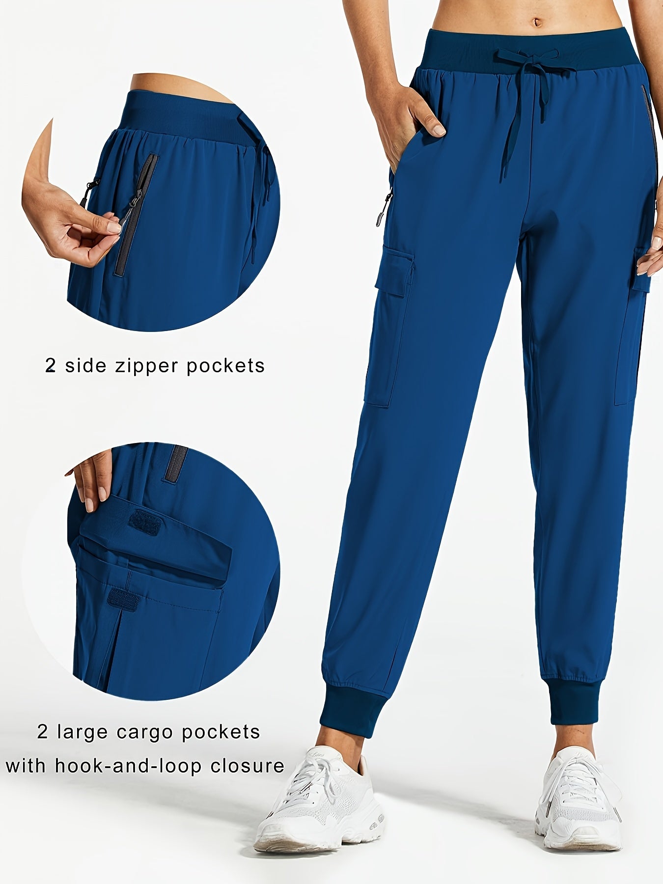 Women'S Cargo Joggers Hiking Pants Lightweight Quick Dry Camping 50+ Zippered Pockets