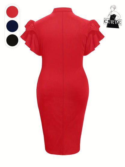 Women's Black Polyester Ruffle Short-Sleeve Dress - product view 2