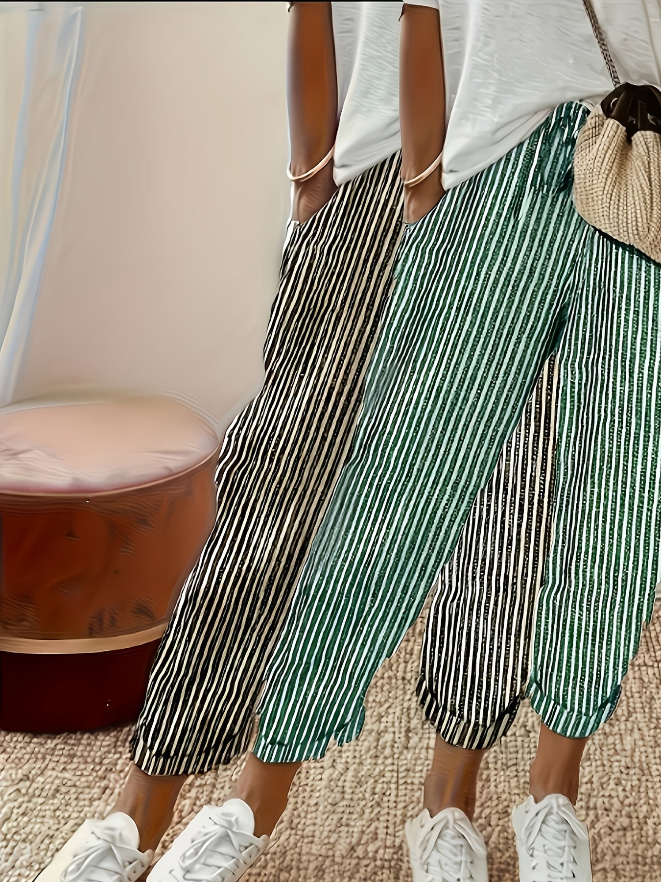 Two-Pack - Color Striped Casual Nine-Pants