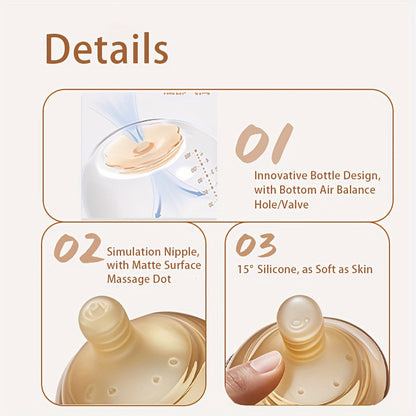 4Oz And 8Oz High Borosilicate Glass Baby Bottles, Wide-Neck Feeding Bottles with a Bottom Air Balance Hole/Valve, an Ideal Gift for Newborns