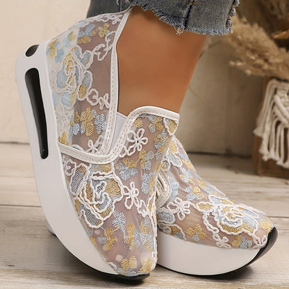Five-color Floral Wedge Sneakers, Women's Embroidered Printed Comfortable Casual Sneakers, Suitable for All Four Seasons, Women Shoes
