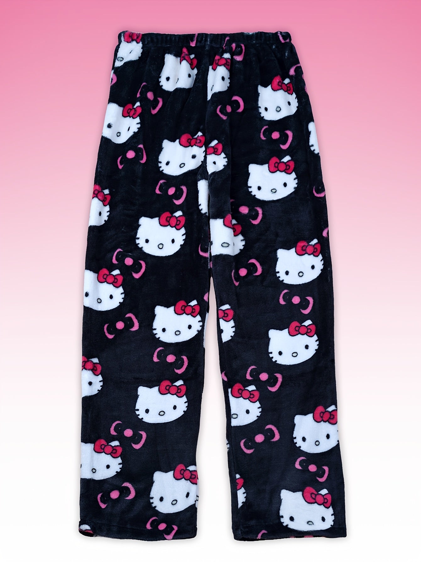Sanrio KT Cat Pajama Pants for Women - 2pcs Sleepwear Set with Cute KT Cat Face & Full-Length Pants, Cozy Flannel Pajamas for s, - Nightwear ()