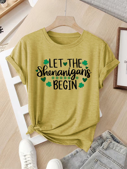 Ladies' Casual Summer T-Shirt - Women'S Knotted Hem Design with Graphic Print 'If I Shenan Once, I'll Shenanigan', Round Neck, Comfortable Fit for Everyday Wear and Sports, Fashion Street Style Tee