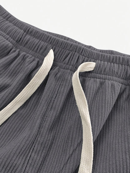 Men'S Solid Corduroy Straight Pants, Retro Pocket And Drawstring Waist, Breathable All-Season Trousers, Casual Daily And Workwear, Machine Washable, Comfortable Straight Fit Pants for Daily Activities
