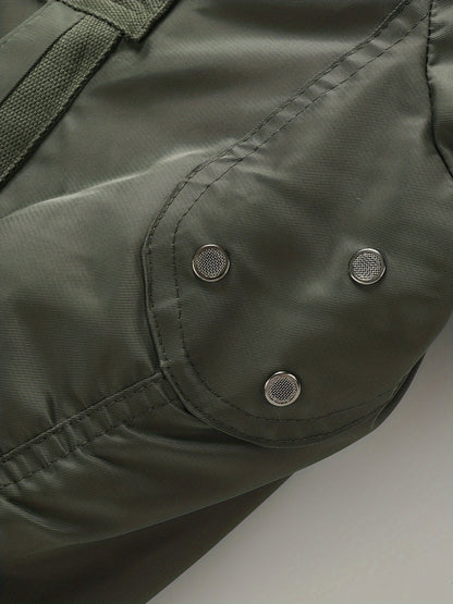 Men'S Plus Size Flight Jacket with Faux Fur Collar, Made from 100% Nylon in a Solid Military Style, Featuring a Non-Stretch Woven Fabric, Zipper Closure, And Pockets. This Regular Fit Outerwear Is Lined with And Available in Plus Sizes