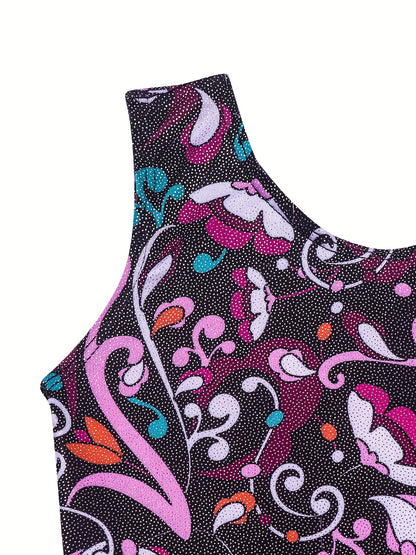 Girls Sleeveless Compression Gymnastics Suit, One-piece Bodysuit for Exercise Training, Perfect for Outdoor