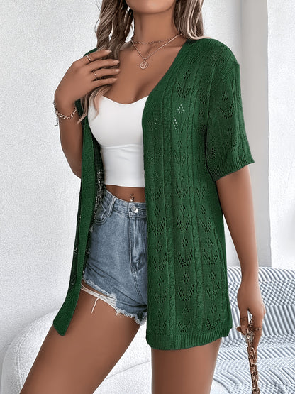 Plus Size, Plus Size Women's Lightweight Lace- Cardigan - Open Front Semi-Sheer Cover-Up with Cut-Out Design, Casual Chic Spring/Summer Beachwear for Vacation & Leisure, Summer Layering Piece | Elegant Cardigan | Elegant Craftsmanship, Lace Cardigan