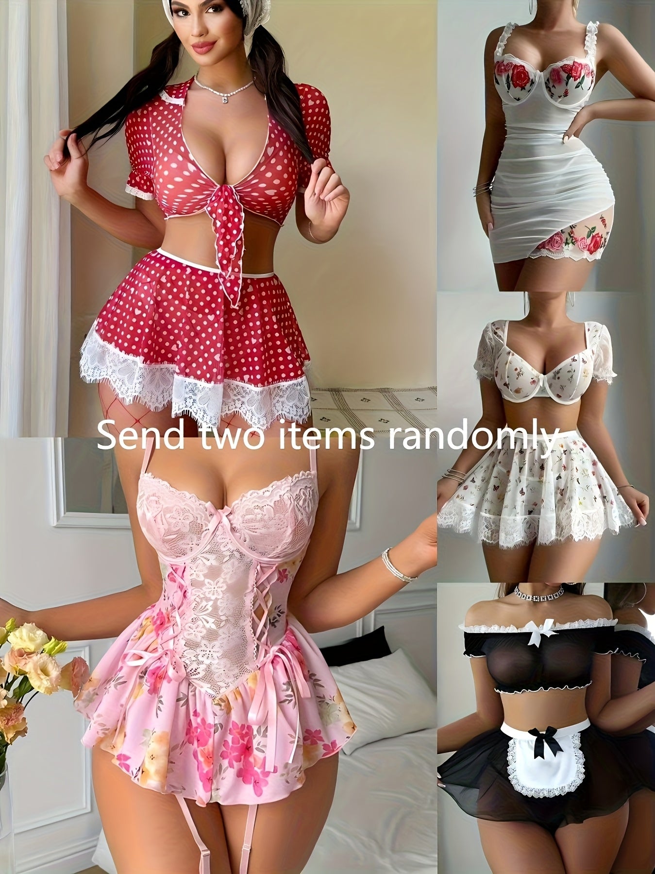 Servant Costume, Sexy Lingerie Set, Halloween Cosplay Outfit, Bow Tie See-Through Dress, Adult-Themed Party Attire, Lace-Belted Pajamas, Floral-Print Short Skirt, Nurse Uniform Cosplay, Outfit Cosplay, Random Surprise Gift Pack