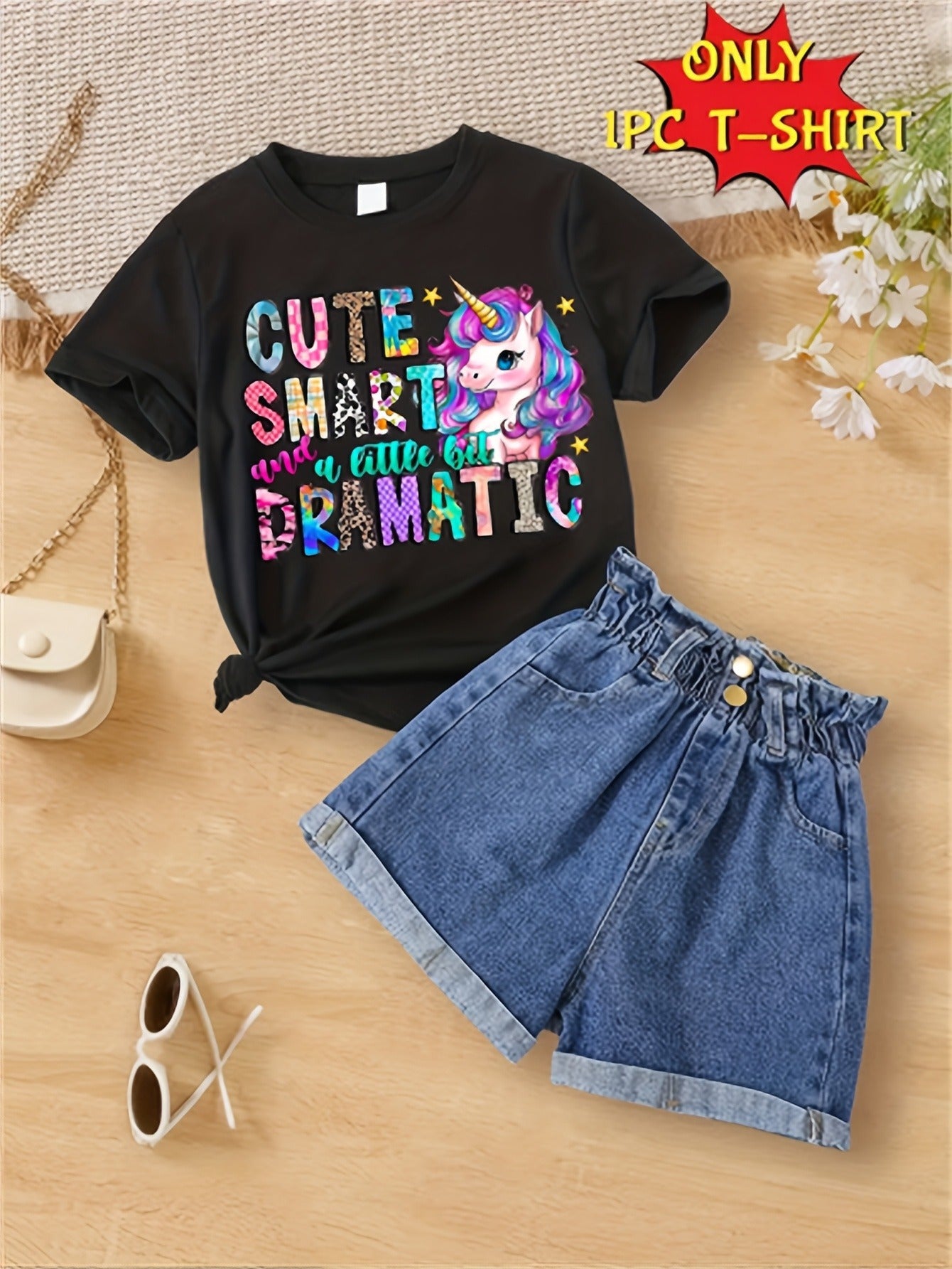 New Summer Girl CUTE SMART A LITTLE DRAMATIC Print Short Sleeved 100% T-Shirt