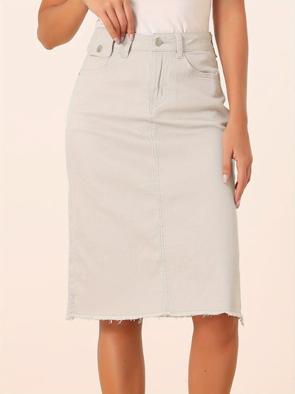 Women's Casual Jean Skirt High Waist Back Slit Stretch Denim Skirts